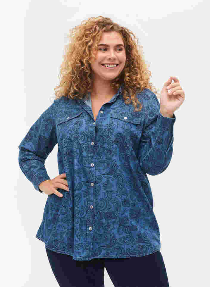Bomullsskjorta i paisleymönster, Blue Paisley, Model image number 0