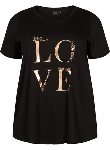 T-shirt i bomull med tryck, Black W. Love , Packshot image number 0