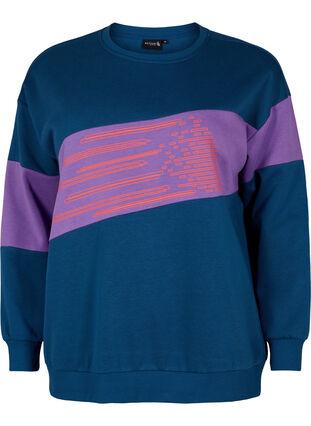 Sweatshirt med sportigt tryck, Blue Wing Teal Comb, Packshot image number 0