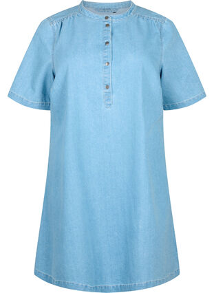A-formad denimklänning med korta ärmar, Light blue denim, Packshot image number 0