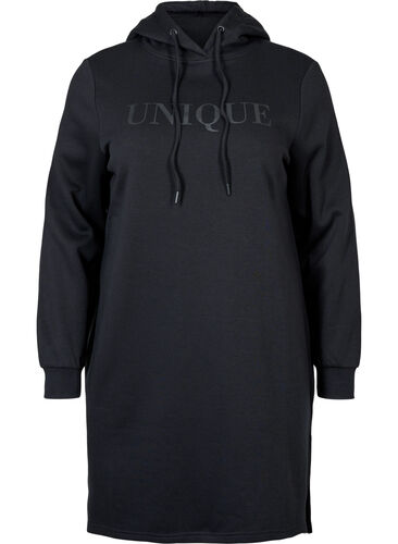 Sweatshirtklänning med huva och slits, Black, Packshot image number 0