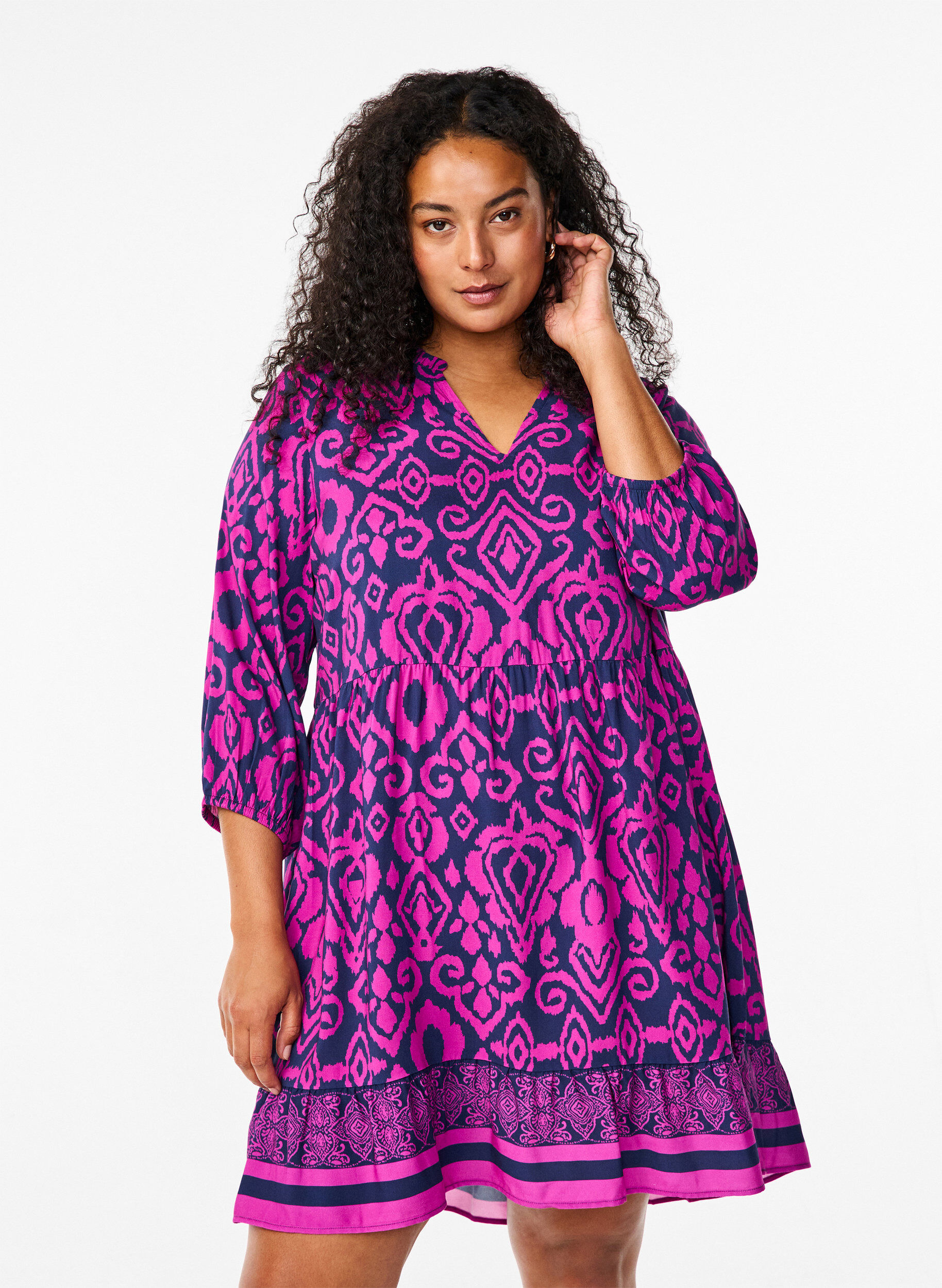 Zizzi Kort A-linjeformad kl&auml;nning med tryck, Night Sky AOP, Model image number 0