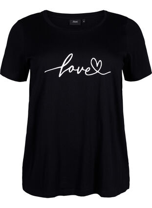 T-shirt i bomull med rund halsringning och tryck, Black W. Love, Packshot image number 0