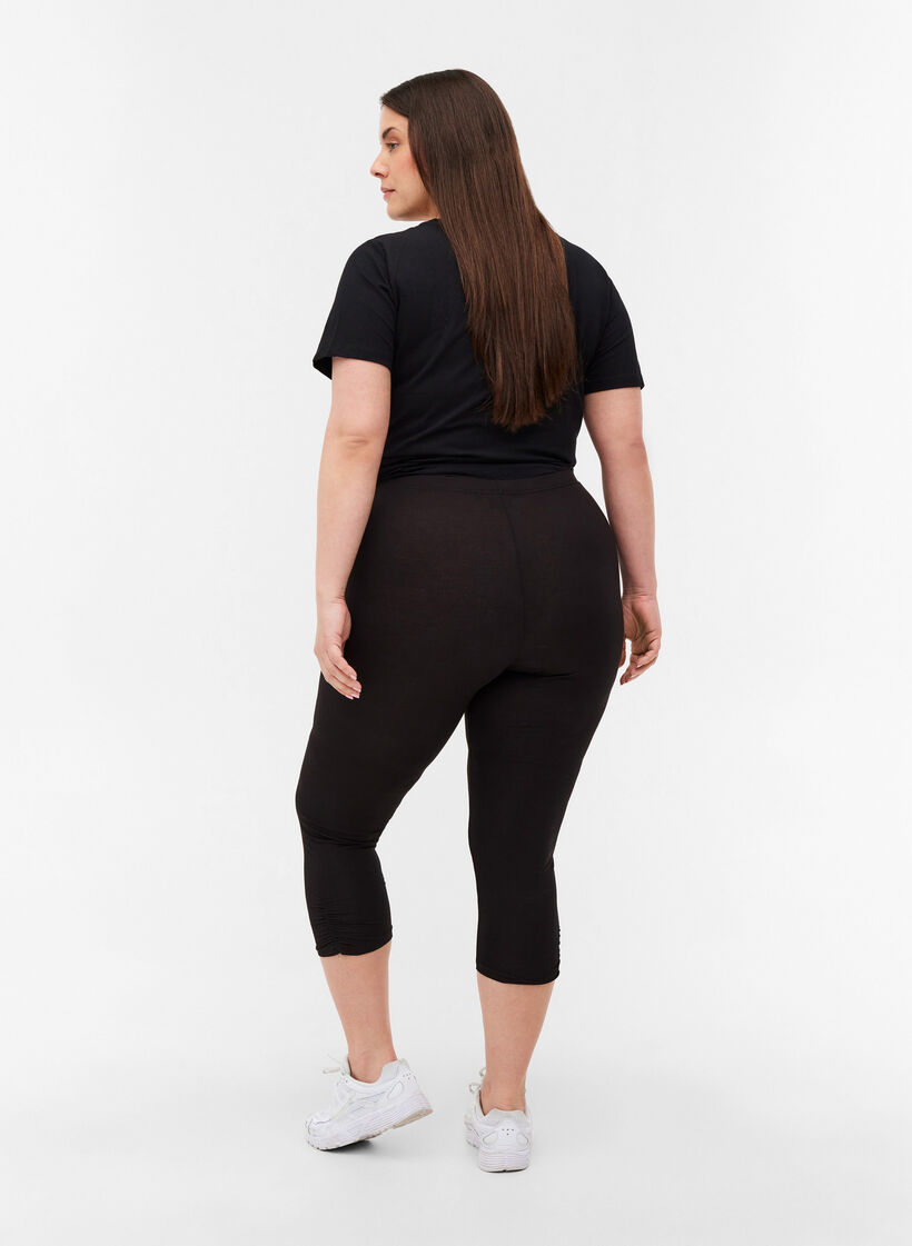 Basleggings med 3/4 längd och rynkdetaljer, Black, Model image number 1