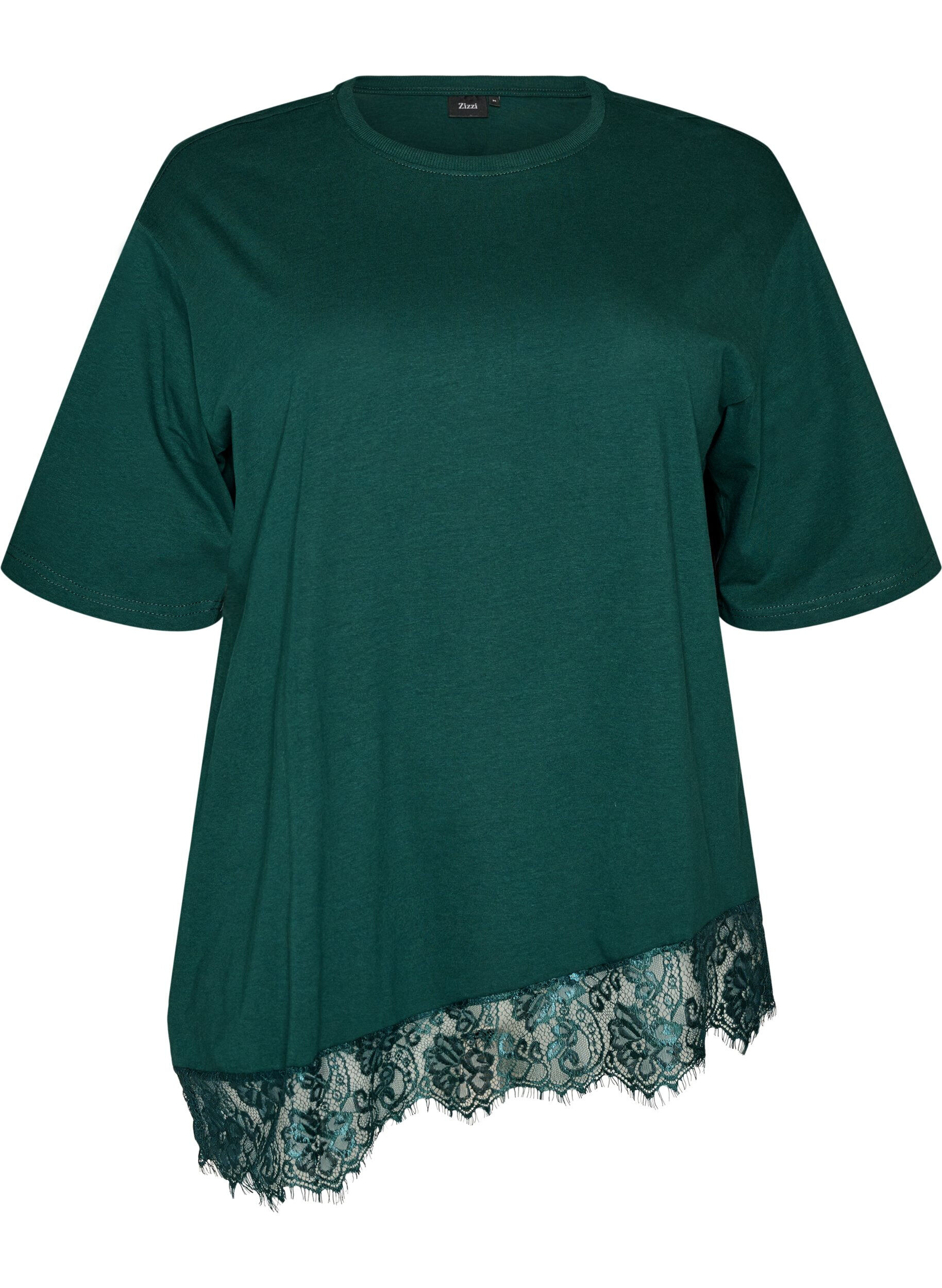 T-shirt med asymmetrisk spetskant