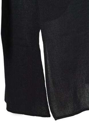 Kortärmad klänning i bomullsmix med linne, Black, Packshot image number 3