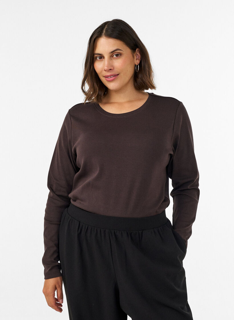 L&aring;ng&auml;rmad bas-T-shirt med rund hals, Brun, Model image number 0
