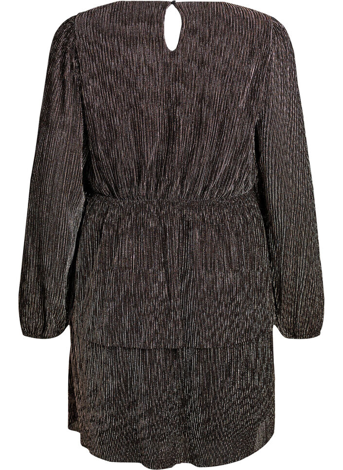 Kort klänning med glitterränder och långa ärmar, Svart, Packshot image number 1