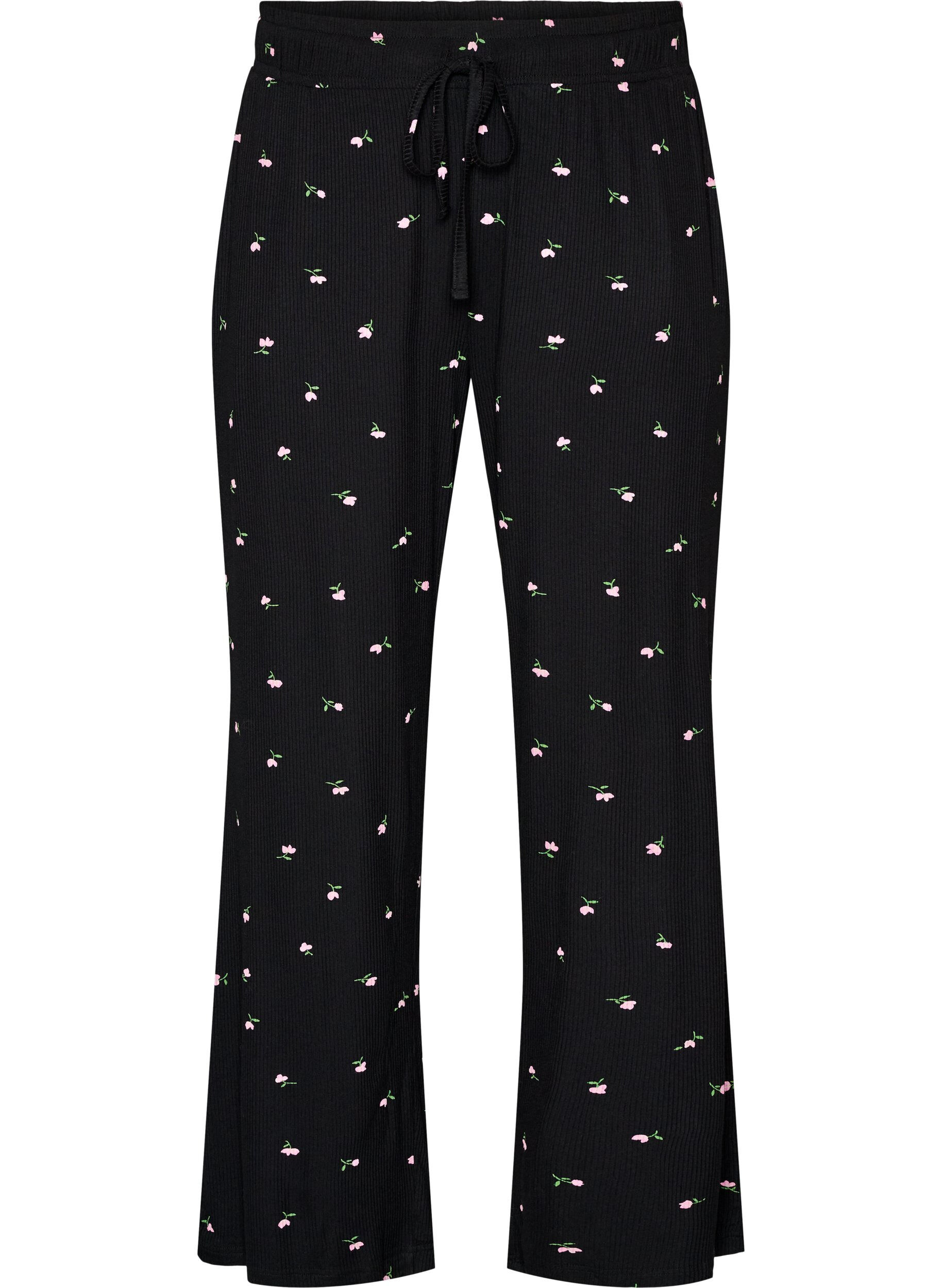 Pyjamasbyxor med ribbad struktur och blommigt m&ouml;nster