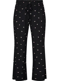 Pyjamasbyxor med ribbad struktur och blommigt m&ouml;nster, Svart