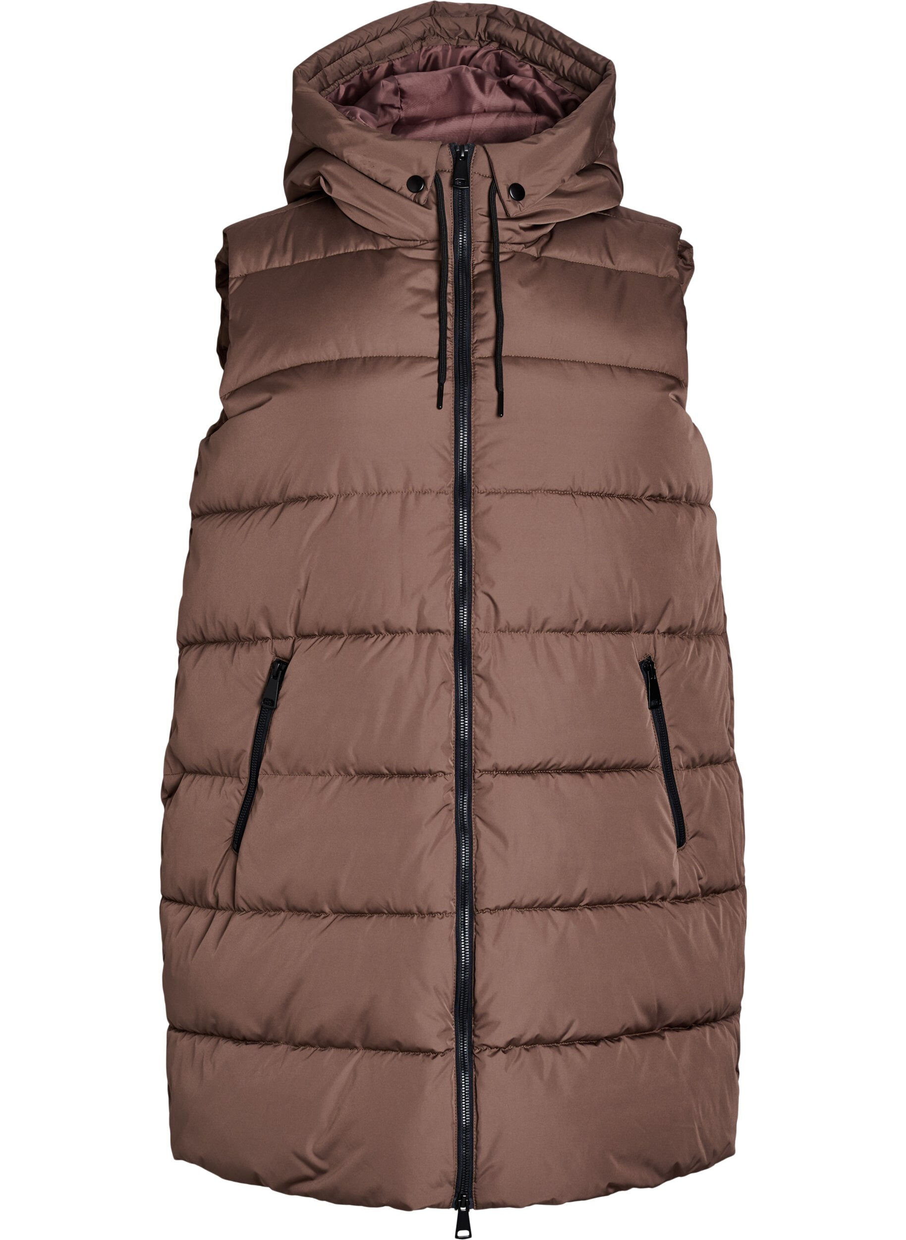 ZizziL&aring;ng v&auml;st med huva och fickor, Brun, Packshot image number 0