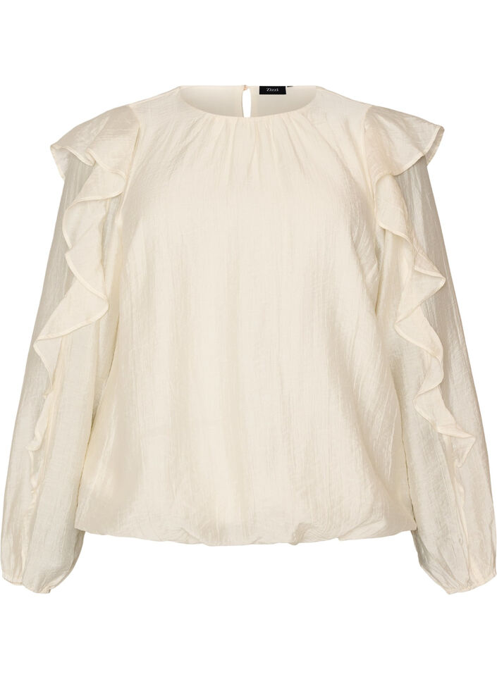Blus med volanger och ballongform, Vanilla, Packshot image number 0