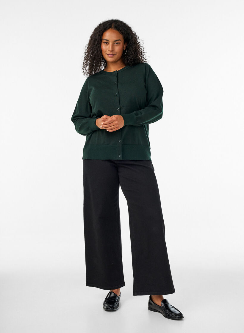 Cardigan i finstickat med rund halsringning, Gr&ouml;n, Model image number 1