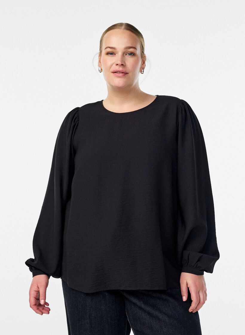 Långärmad blus i viskos, Svart, Model image number 0