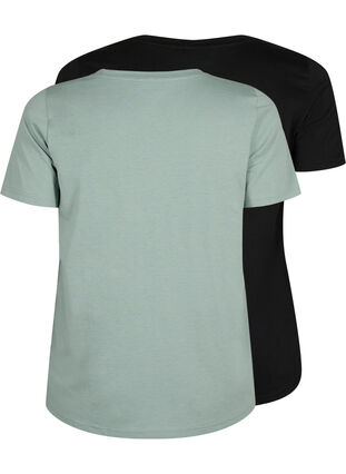 T-shirt i 2-pack med v-hals, Chinois Green/Black, Packshot image number 1