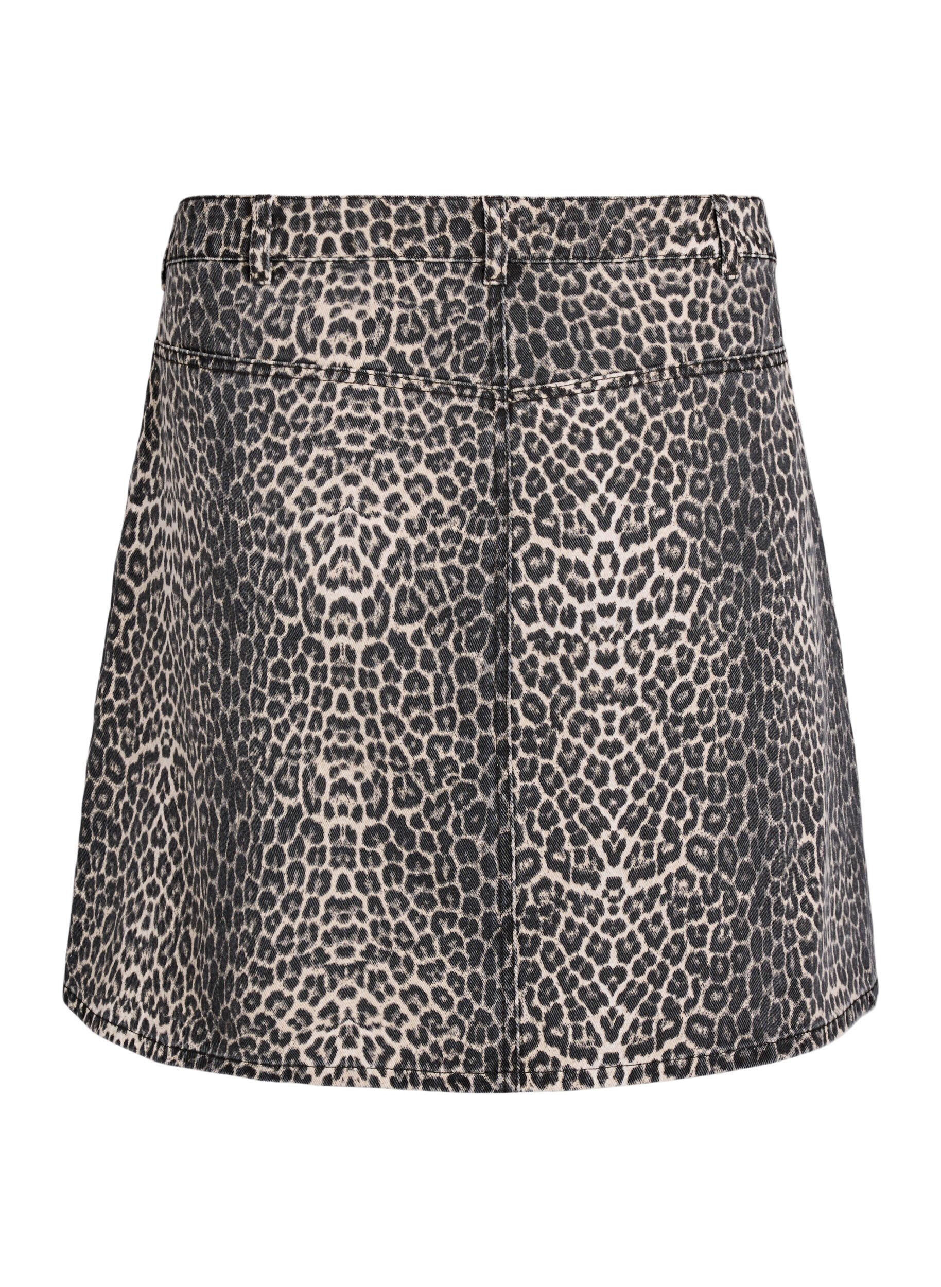 Zizzi A-linjeformad jeanskjol med leopardm&ouml;nster, Brun, Packshot image number 1
