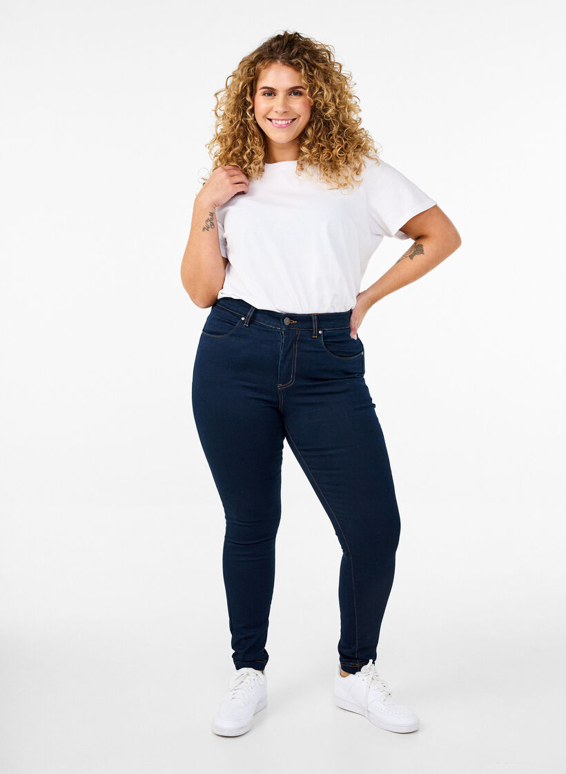 Super slim Amy jeans med h&ouml;g midja, Unwashed, Model image number 0