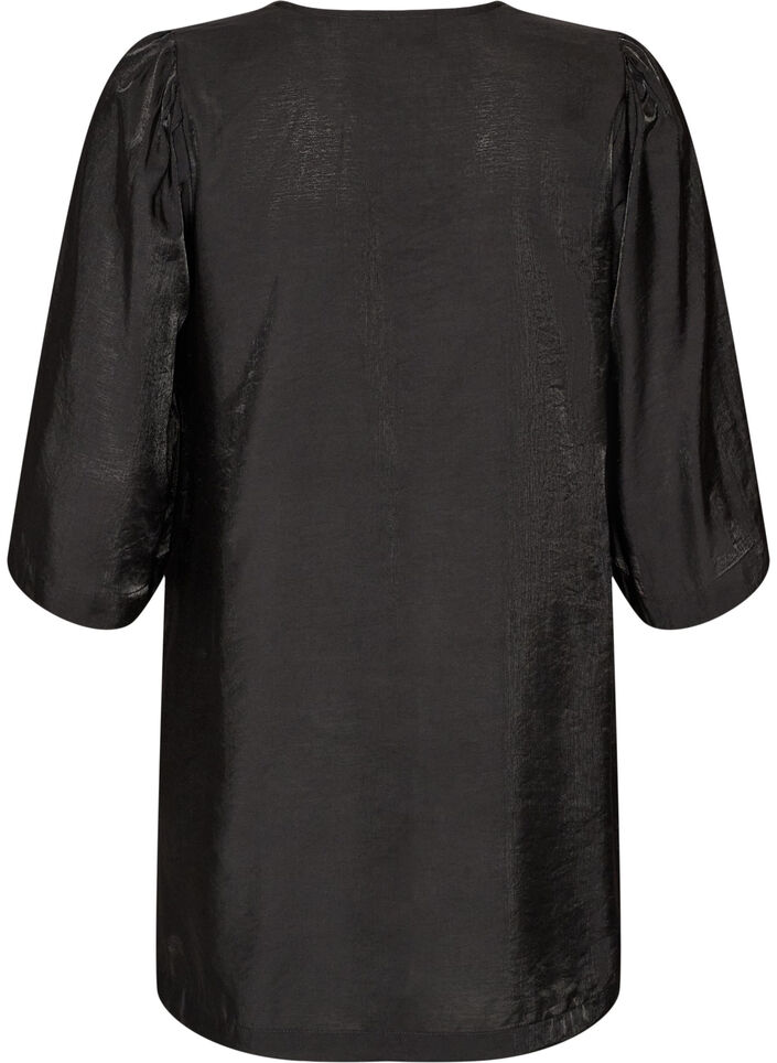 Skimrande tunika med v-ringning och 3/4-&auml;rmar, Svart, Packshot image number 1