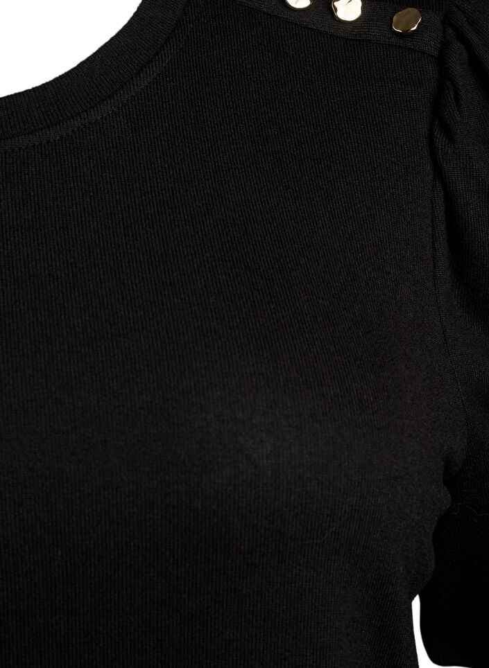 Blus med knappdetalj och korta puff&auml;rmar, Svart, Packshot image number 2