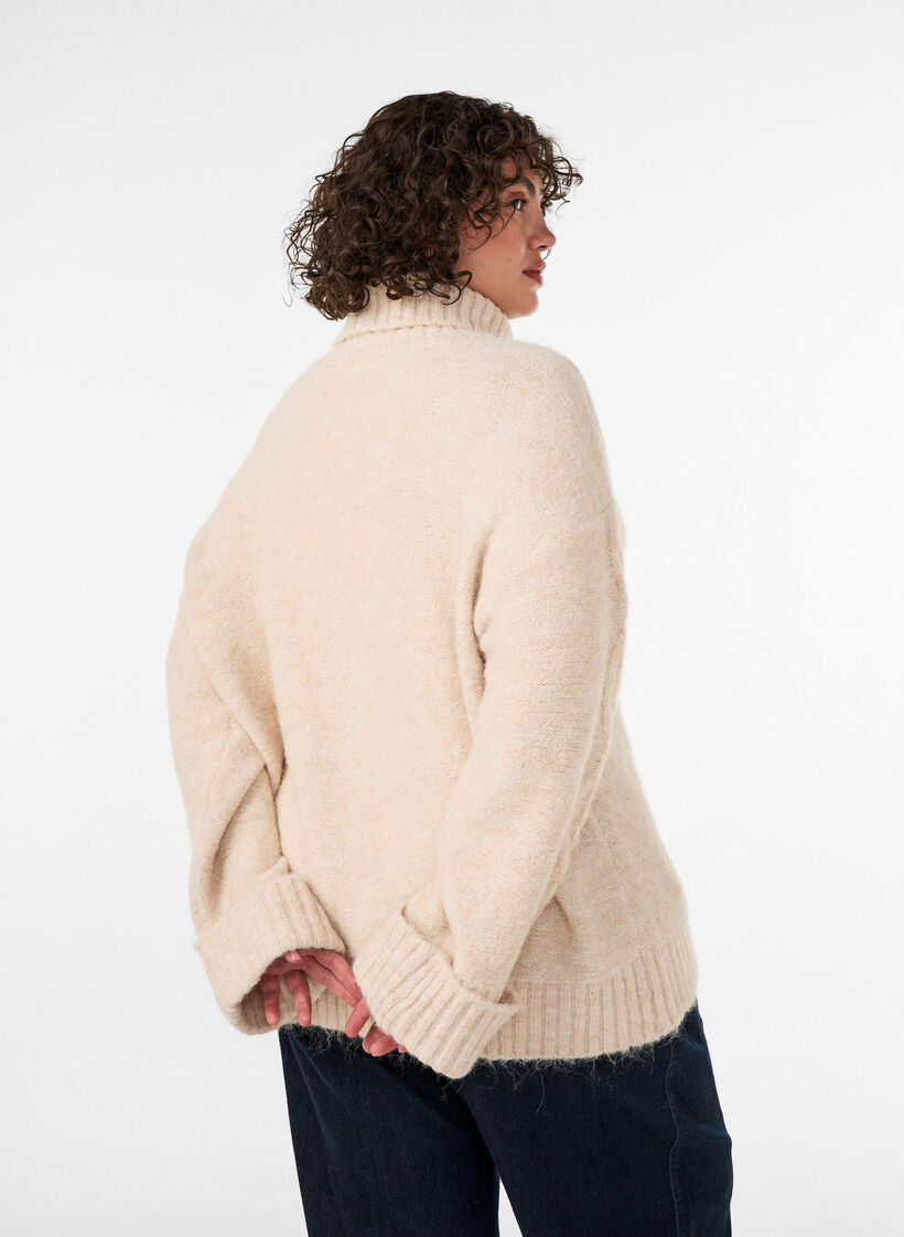 Kabelstickad tr&ouml;ja med polokrage, Vanilla, Model image number 2