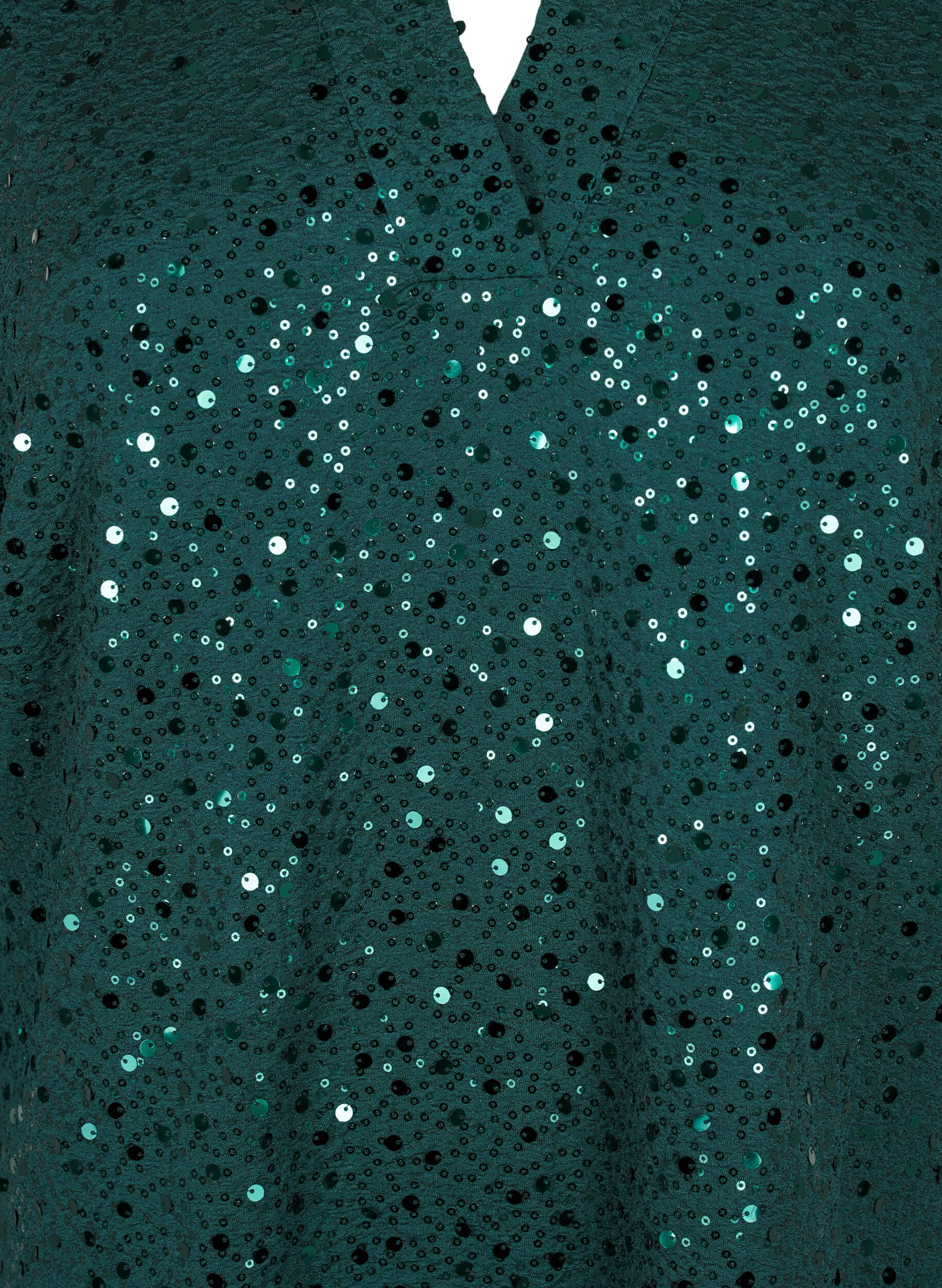 Zizzi Paljettkl&auml;nning med V-ringning och trekvarts&auml;rmar, Rain Forest, Packshot image number 2