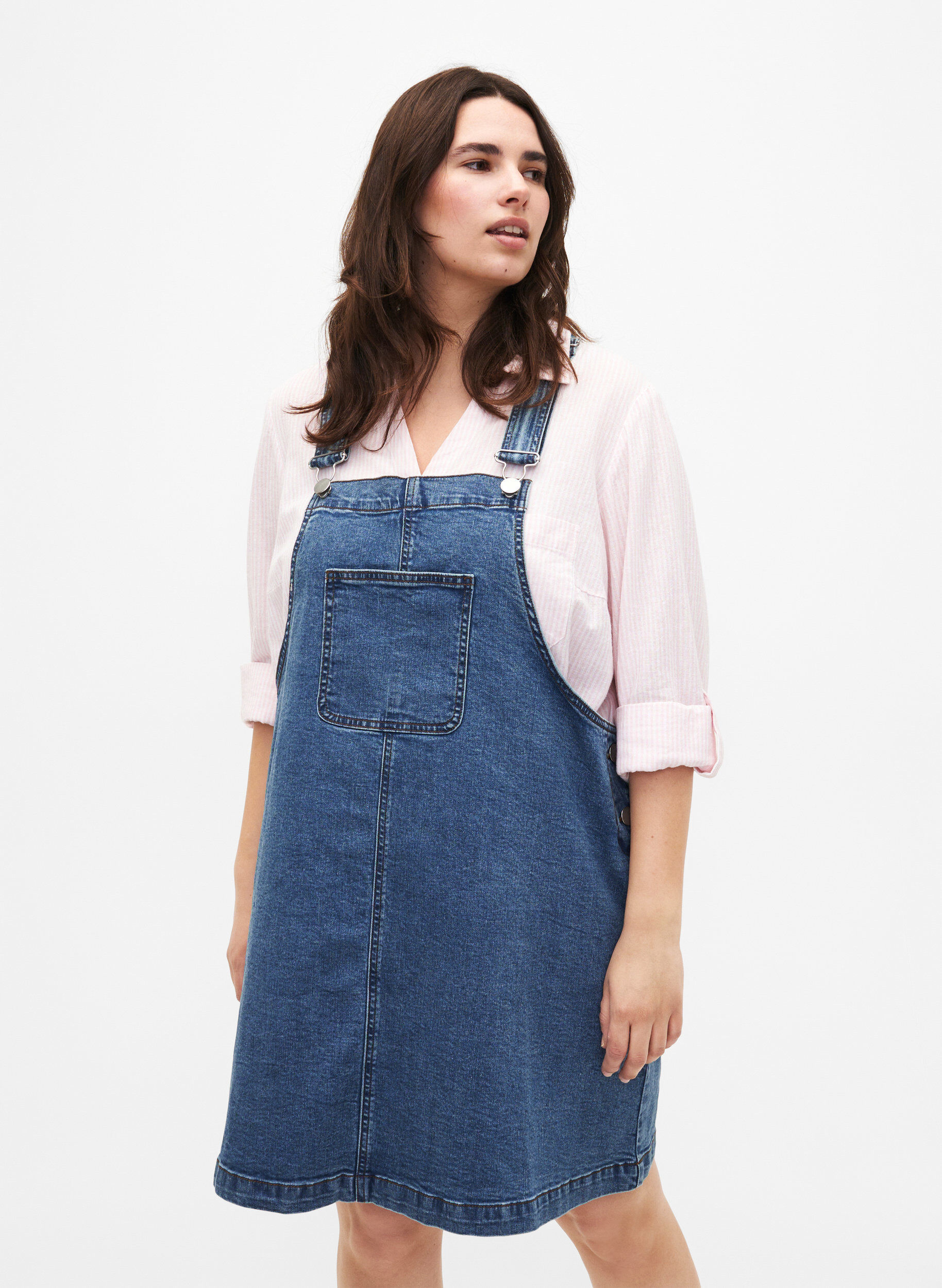 Zizzi Skjortblus med kn&auml;ppning i en blandning av bomull och linne, Rosebloom White, Model image number 0