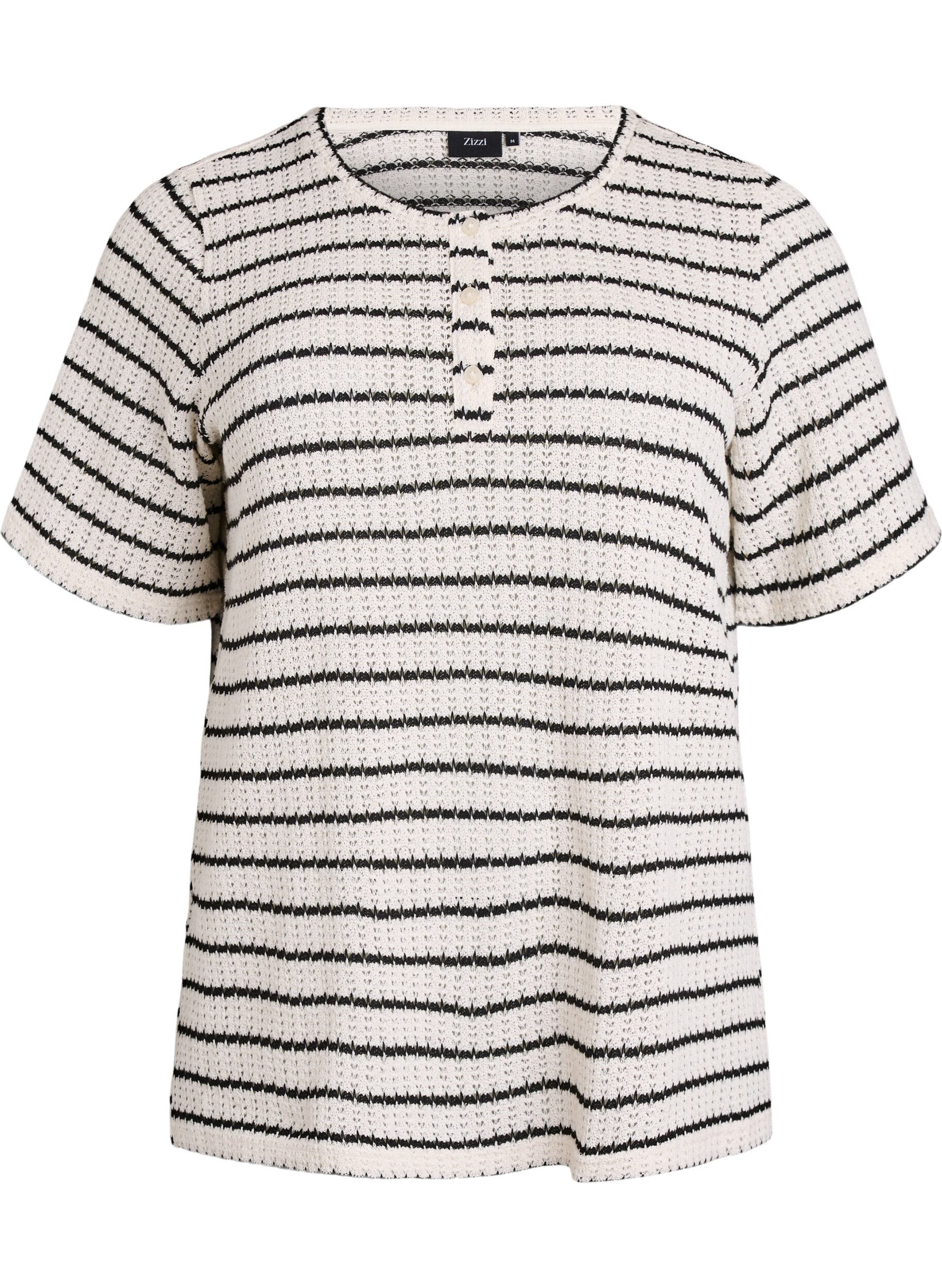 Zizzi Randig stickad blus i jersey, Svart, Packshot image number 0