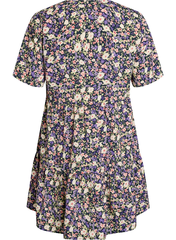 Kort&auml;rmad kl&auml;nning med A-linje och sk&auml;rningar, Lila, Packshot image number 1