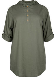 Tunika med huva i bomull och linne, Thyme