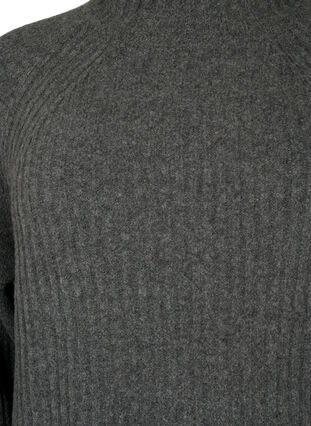 Ribbad stickad klänning med hög krage	, Dark Grey Melange, Packshot image number 2