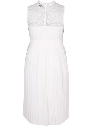 Ärmlös klänning med spets och veck, Bright White, Packshot image number 1