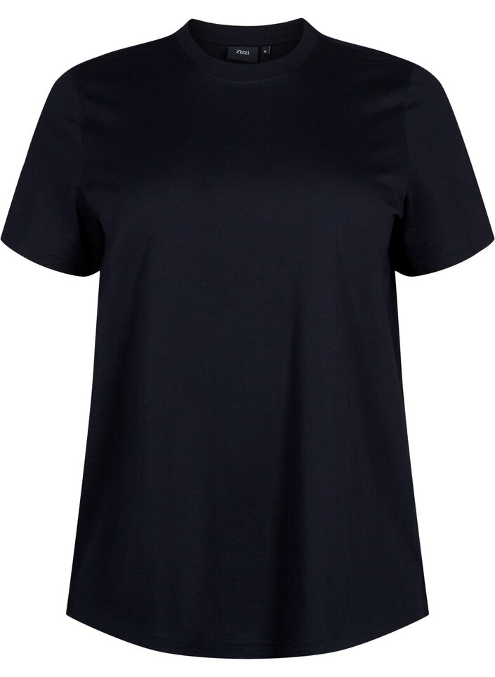 Enkel t-shirt i bomull med rund halsringning, Svart, Packshot image number 0