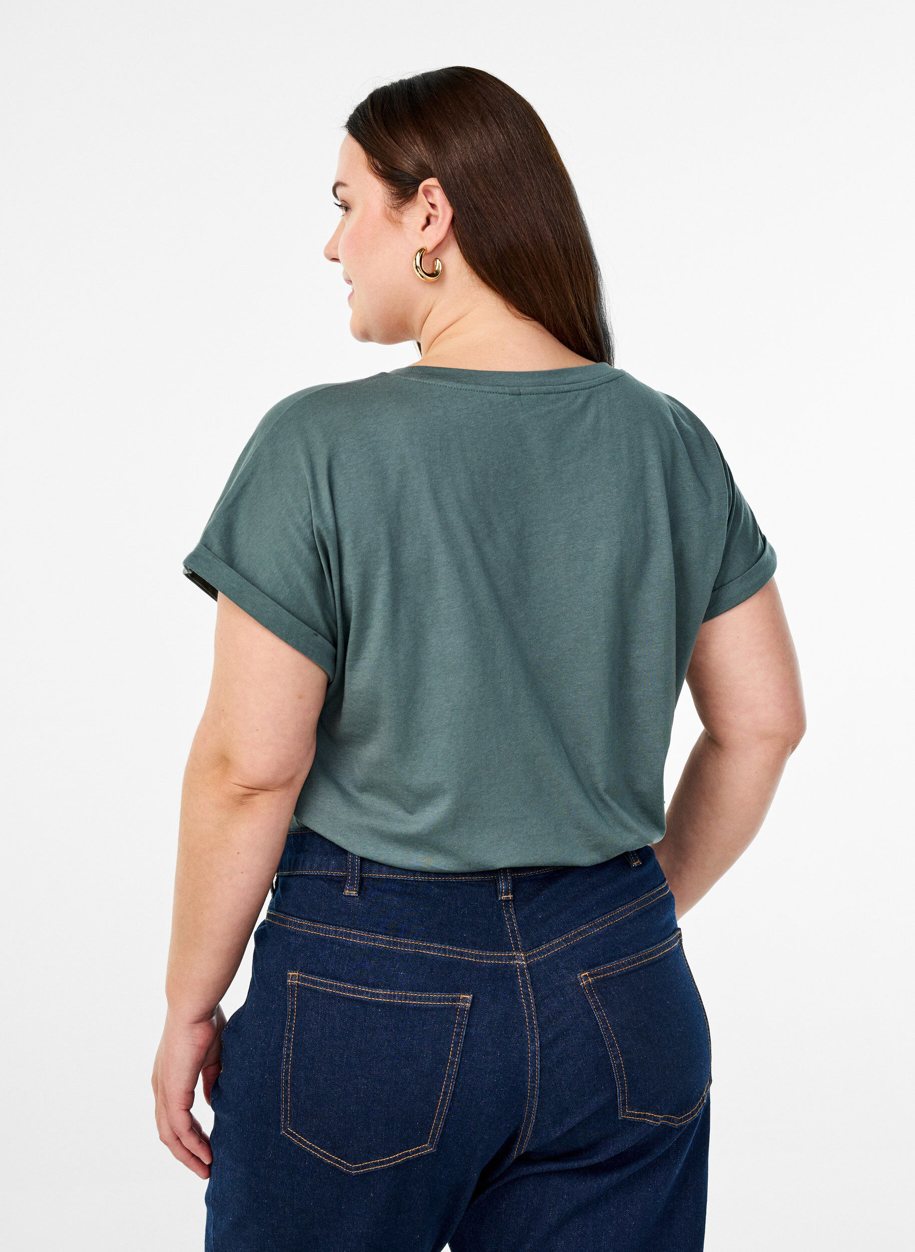 ZizziKort&auml;rmad t-shirt i bomullsblandning, Gr&ouml;n, Model image number 2