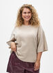 L&ouml;st stickad blus med korta &auml;rmar, Beige, Model image number 0