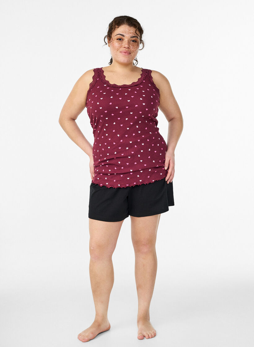 Topp med tryck och spetskant, R&ouml;d, Model image number 1