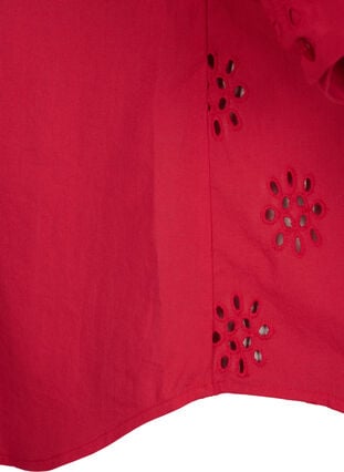 Skjortblus med anglaise-broderier och trekvartsärmar, Tango Red, Packshot image number 3