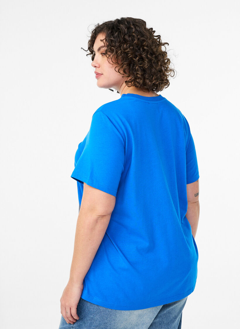 Enkel t-shirt i bomull med rund halsringning, Bl&aring;, Model image number 2