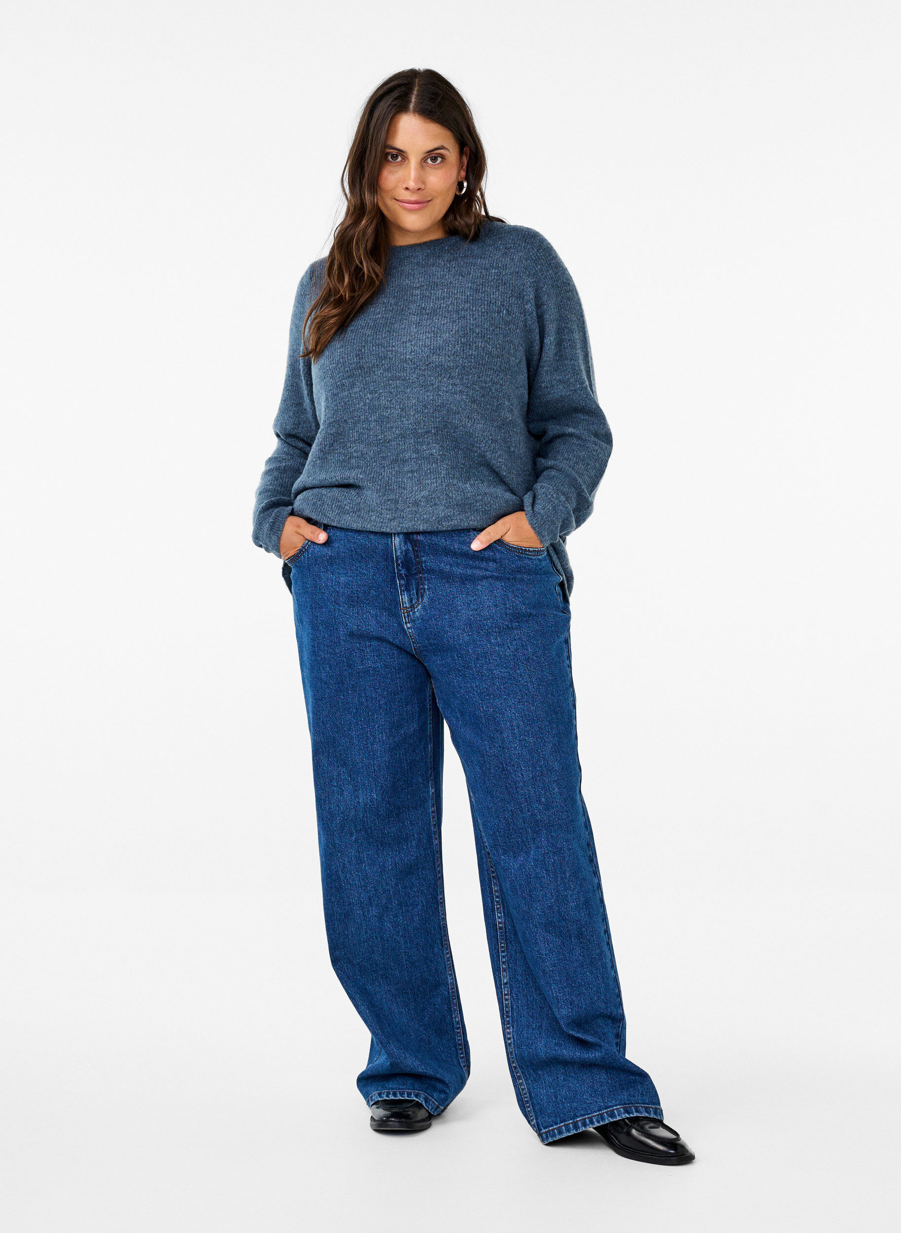 Zizzi Melerad tr&ouml;ja med rund halsringning, Bering Sea Mel., Model image number 2