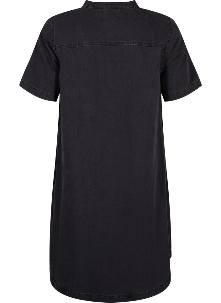 A-formad denimklänning med korta ärmar, Grey Denim, Packshot image number 1