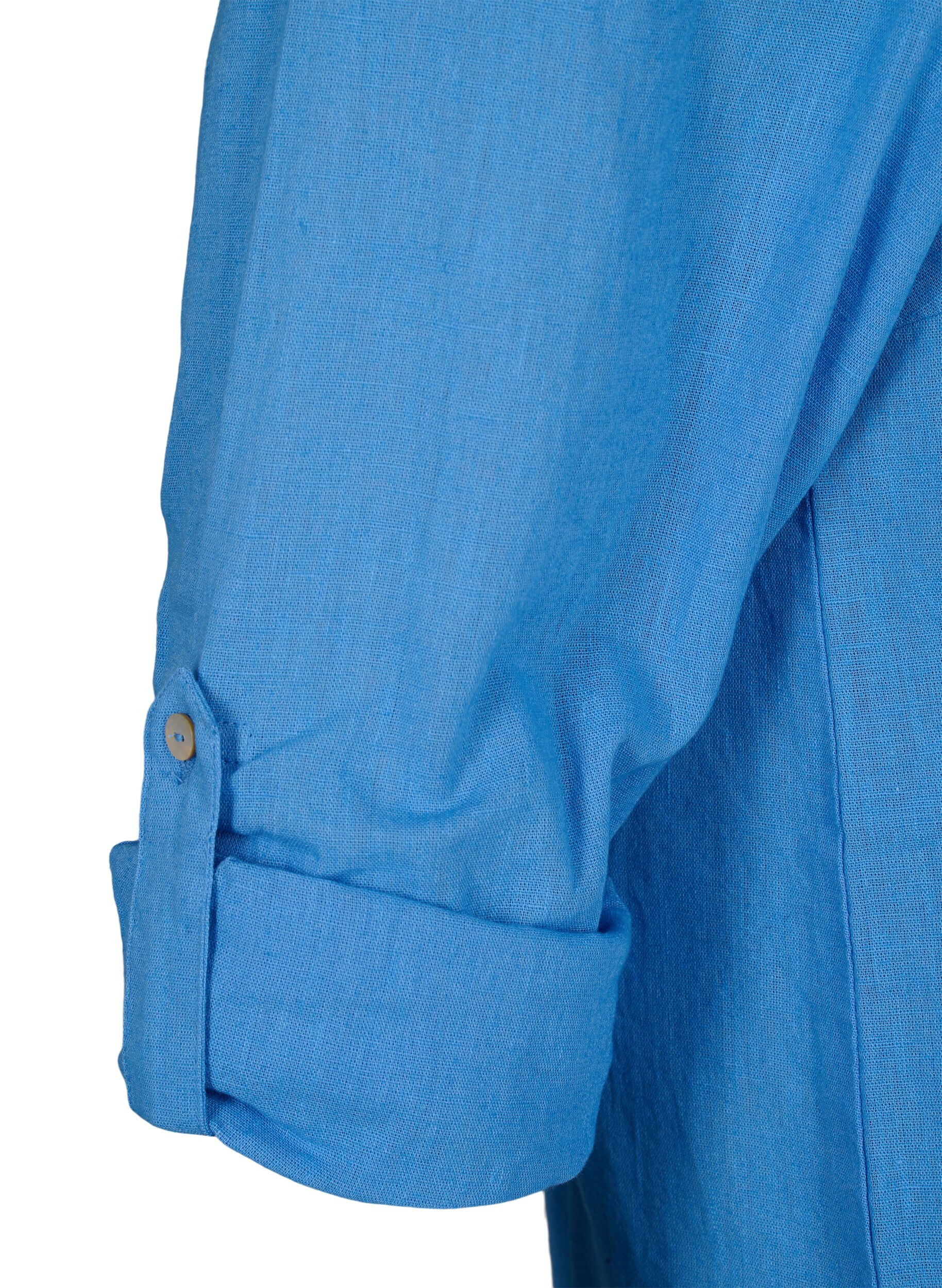 Zizzi Skjortblus med knappst&auml;ngning i bomulls- och linneblandning, Marina, Packshot image number 4