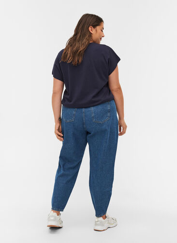 Pösiga jeans i bomull, Blue denim, Model image number 1
