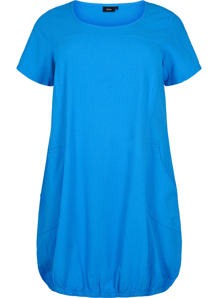Kortärmad klänning i bomull, French Blue, Packshot image number 0