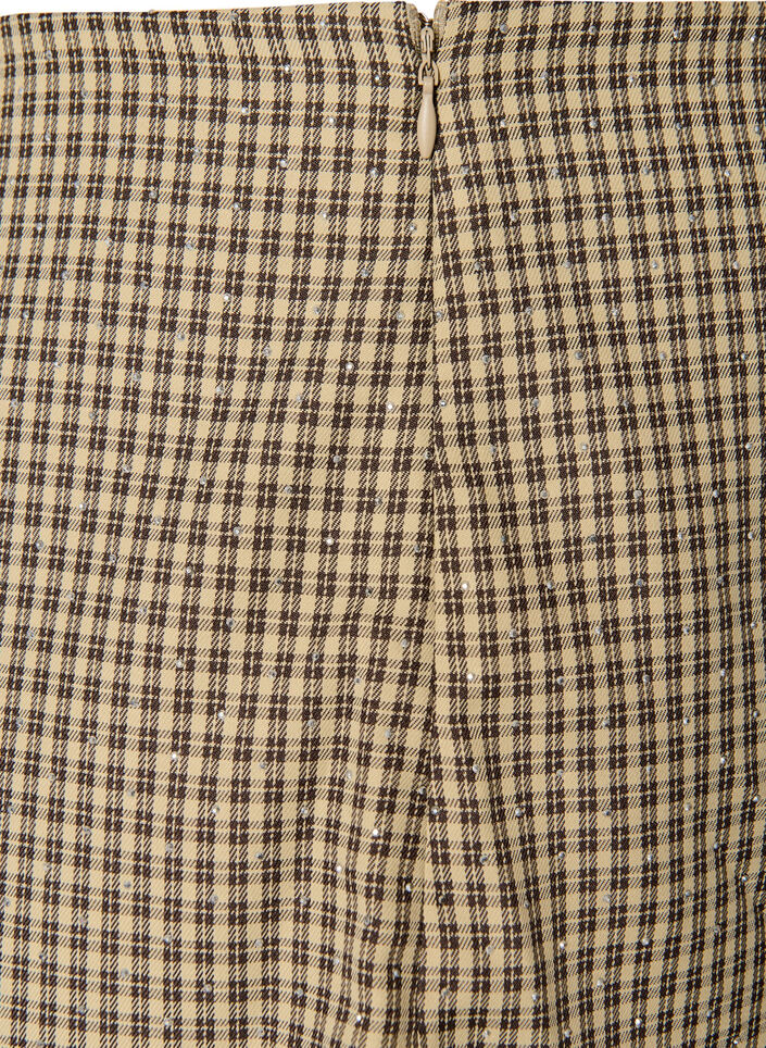 Kjol med sm&aring;rutigt m&ouml;nster och strass, Brun, Packshot image number 3