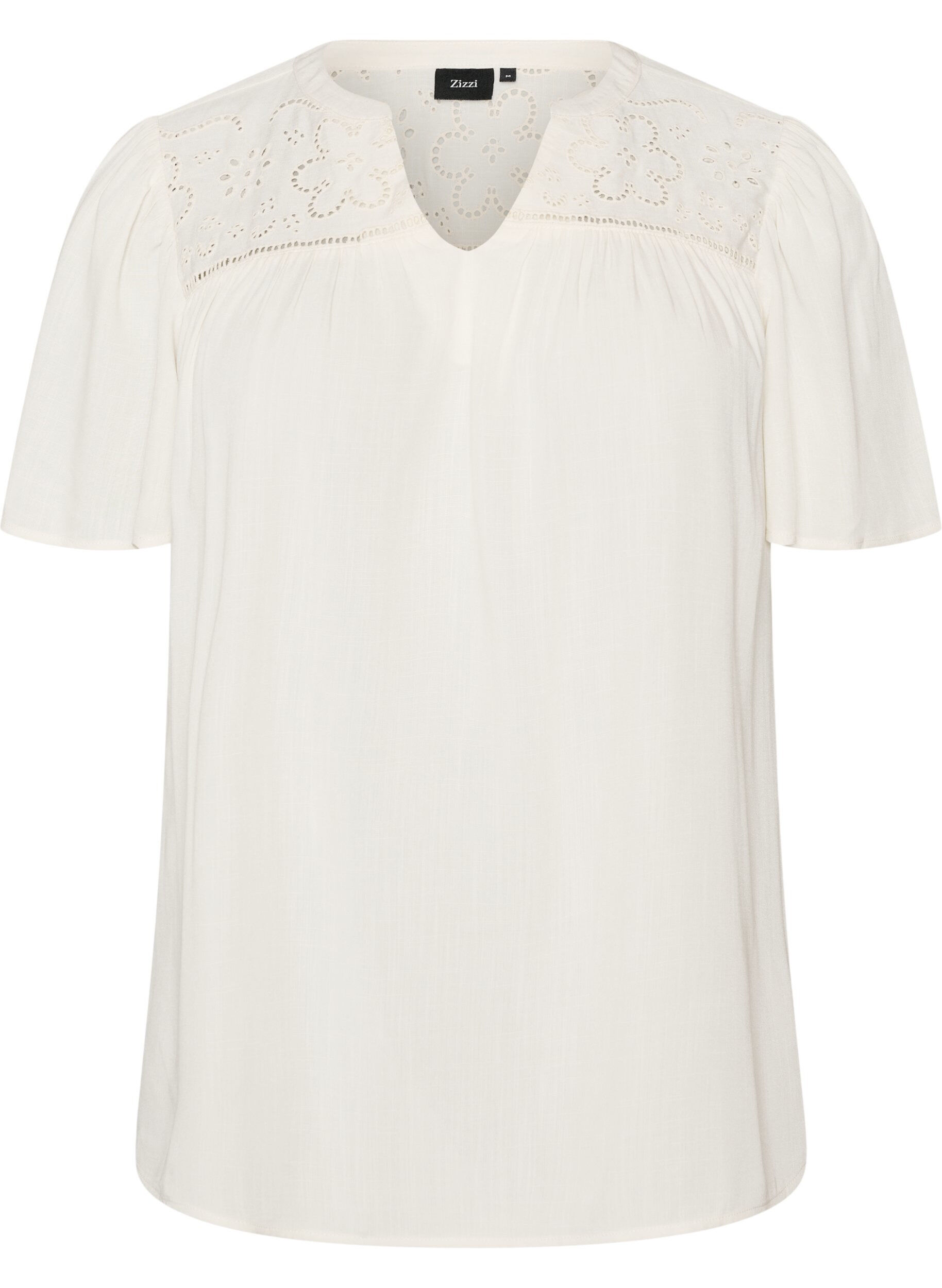 ZizziBlus i viskos med broderie anglaise, Beige, Packshot image number 0