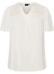 Blus i viskos med broderie anglaise, Beige
