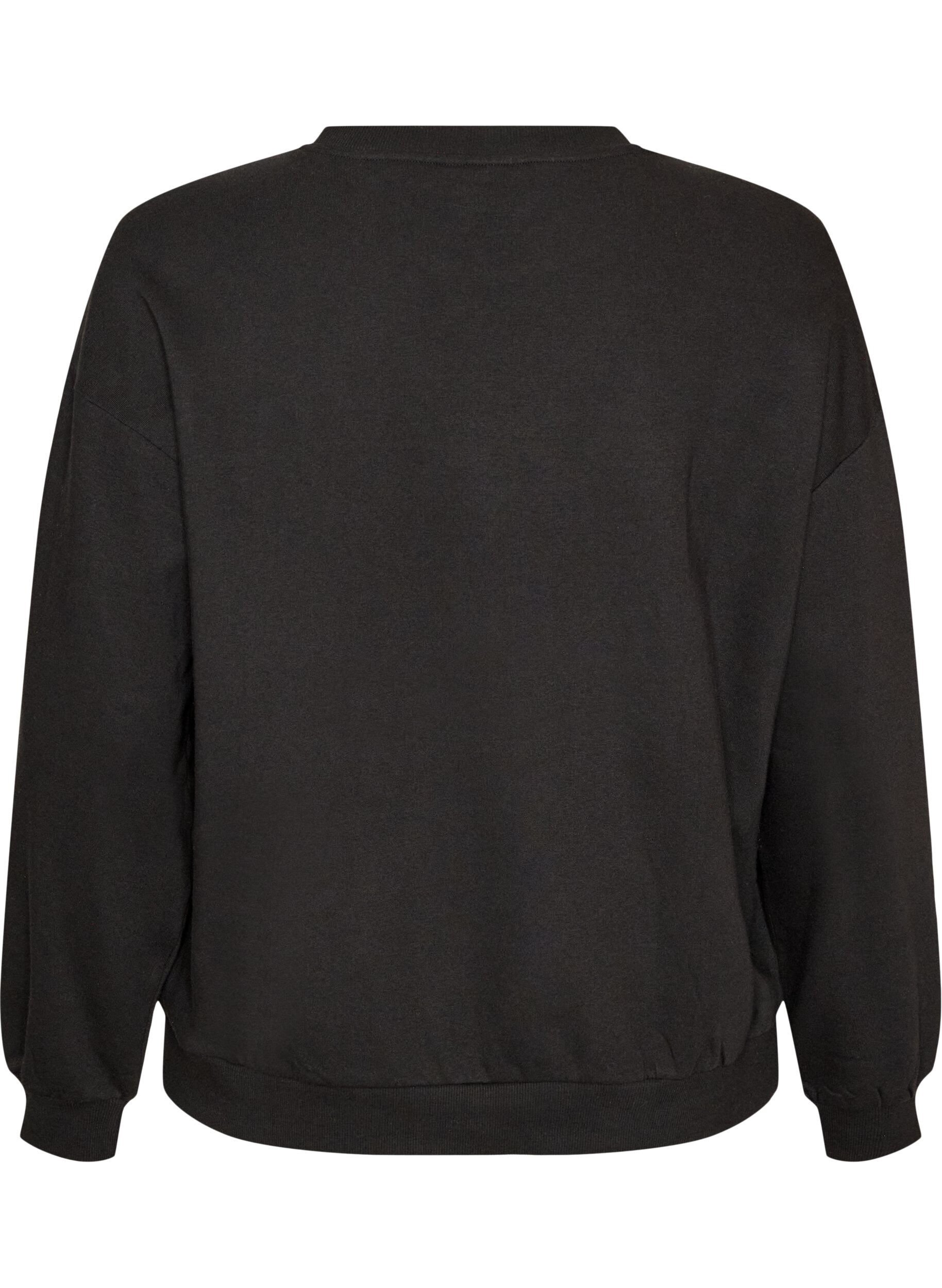 ZizziSweatshirt med textmotiv i boucl&eacute;, Svart, Packshot image number 1