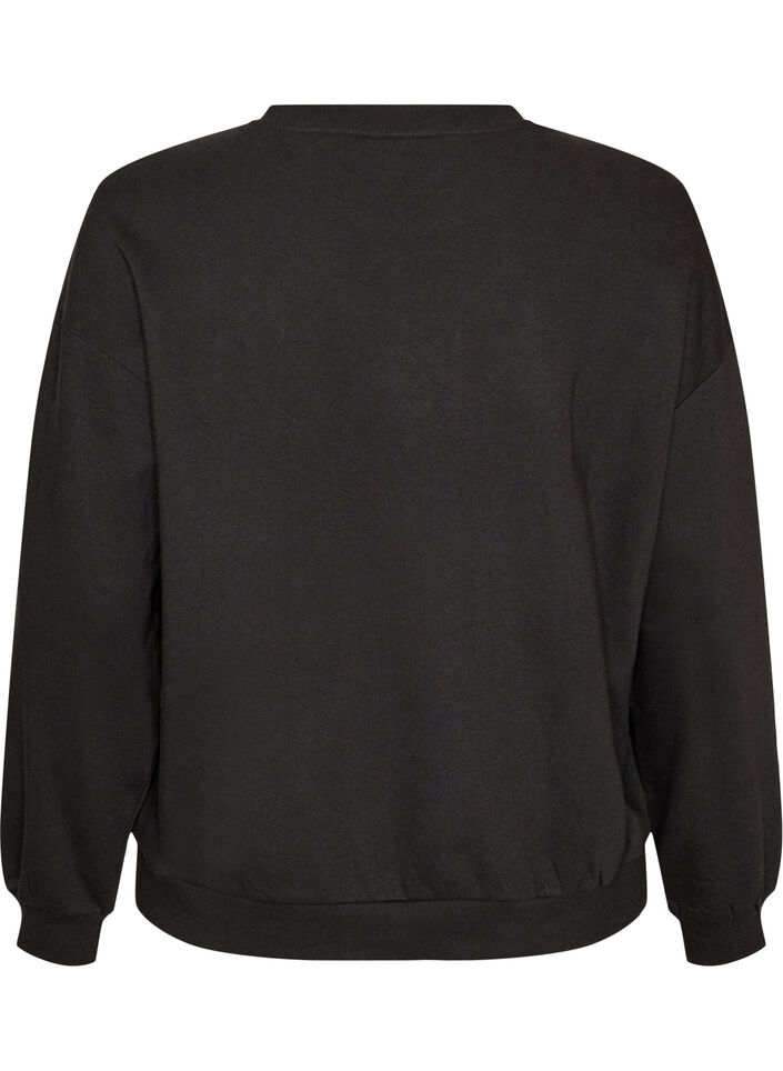 Sweatshirt med textmotiv i boucl&eacute;, Svart, Packshot image number 1