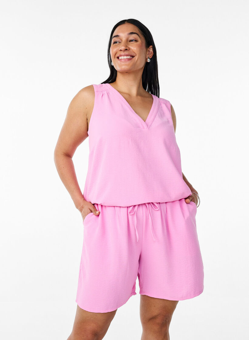 Shorts med fickor och res&aring;r i midjan, Rosa, Model image number 0