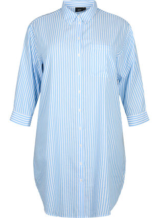Lång randig skjorta med trekvartsärmar, Marina W. Stripe, Packshot image number 0