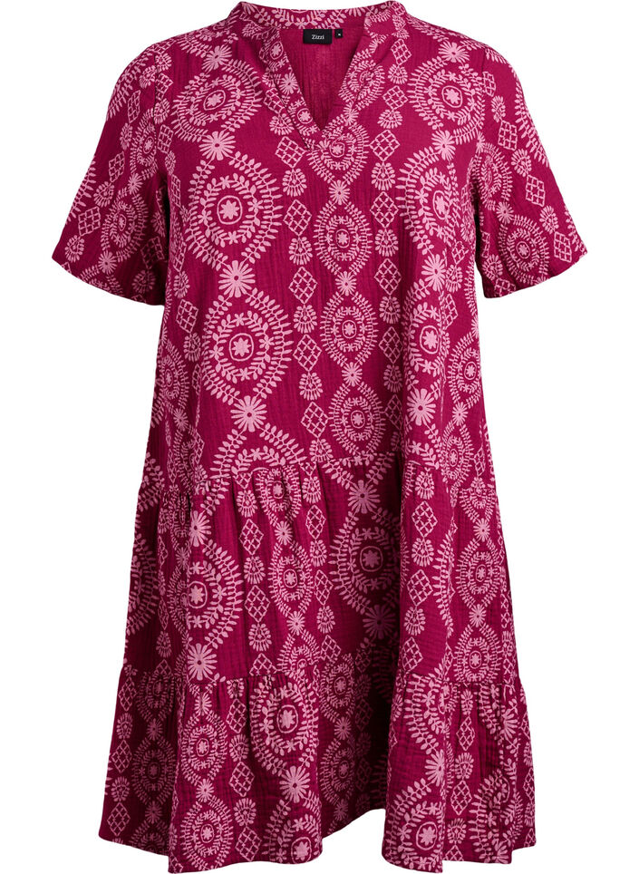 Kort klänning i bomullsmuslin med mönster, 9992, Packshot image number 0